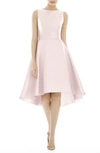 Alfred Sung Dessy Collection Bateau Neck Satin High Low Cocktail Dress In Blush