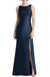 Alfred Sung Bateau Neck Trumpet Gown In Midnight