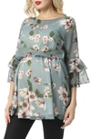 Kimi And Kai Audrey Floral Maternity/nursing Popover Blouse In Multicolored