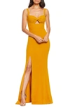 Dress The Population Brooke Twist Front Gown In Yellow