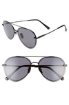 Diff Lenox 61mm Round Flat Front Aviator Sunglasses In Black/ Grey