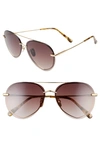 Diff Lenox 61mm Round Flat Front Aviator Sunglasses In Gold/ Brown