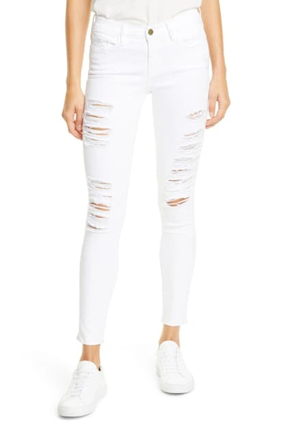 Frame Le Color Mid-rise Skinny Distressed Jeans In White