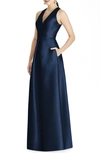 ALFRED SUNG CUTOUT BACK SATIN A-LINE GOWN,D747