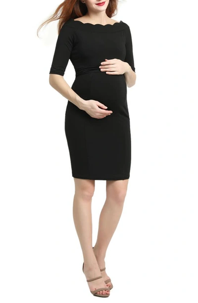 Kimi And Kai Kendall Scallop Trim Body-con Maternity Dress In Black