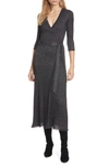 Dvf Bobbi Metallic Detail Ribbed Wool Blend Midi Wrap Dress In Gray