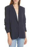Cinq À Sept Khloe Ruched Sleeve Blazer In Navy