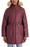 Modern Eternity Sofia Waxed 3-in-1 Maternity Jacket With Faux Fur Trim In Burgundy