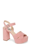 Prada 65mm Suede Crisscross Platform Sandals In Pink