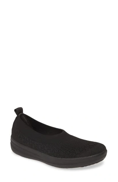 Fitflop Uberknit Ballerina Flat In All Black Fabric