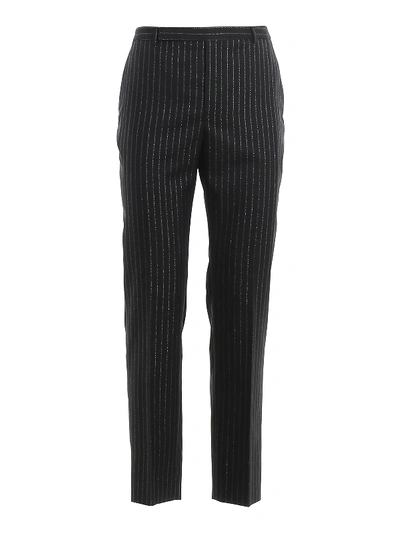 Saint Laurent Metallic-pinstripe Wool-blend Trousers In Black