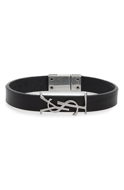 Saint Laurent Ysl Leather Bracelet In Black