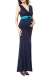 Kimi And Kai Scarlett Maternity Maxi Dress In Navy/ Teal