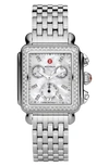 Michele Deco Diamond Chronograph Watch Head & Bracelet, 33mm In Silver/ White