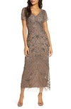 PISARRO NIGHTS BEADED MESH COLUMN GOWN,D2063