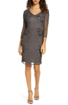 Pisarro Nights Beaded V-neck Cocktail Dress In Ash