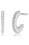 Monica Vinader Silver Fiji Diamond Small Skinny Hoop Earrings In Silver/ Diamond