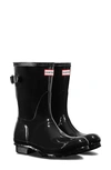 Hunter Original Short Adjustable Back Gloss Waterproof Rain Boot In Black