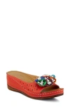 Spring Step Flower Child Slide Wedge Sandal In Red Leather