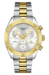 Tissot Women's Swiss Chronograph T-classic Pr 100 Two-tone Pvd Stainless Steel Bracelet Watch 38mm In Silver/ Gold
