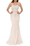 XSCAPE CRYSTAL BEADED EMBROIDERED LACE MERMAID GOWN,3355X