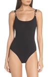 Tory Burch Clip Tank Scoop-neck One-piece Solid Swimsuit In Black