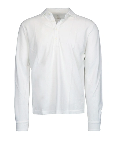 Altea Glacial Long Sleeve White Cotton Polo