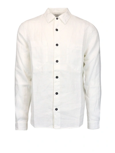 Stone Island Branded Button Linen Shirt In White