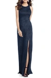 Dessy Collection Soho Metallic Column Gown In Midnight