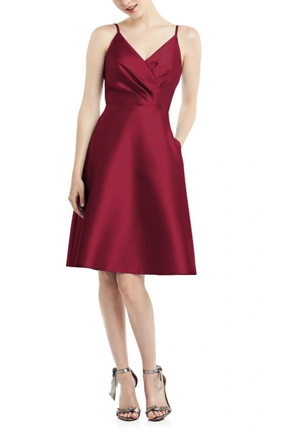 Alfred Sung V-neck Sleeveless Sateen Twill Cocktail Dress In Red
