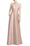 ALFRED SUNG HALTER STYLE SATIN TWILL A-LINE GOWN,D772