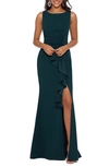 Betsy & Adam Ruffle Bow Trumpet Gown In Pine