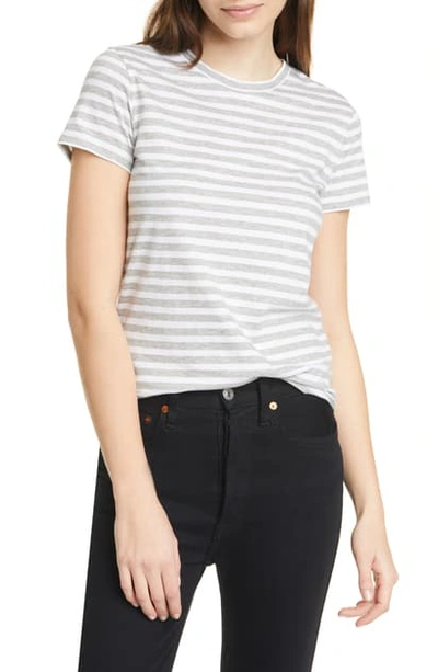 Vince Essential Stripe Pima Cotton T-shirt In Coastal/ Optic White
