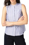 COURT & ROWE ROPE STRIPE SLEEVELESS COTTON BUTTON-UP BLOUSE,3820003