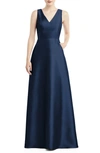 ALFRED SUNG V-NECK SATIN A-LINE GOWN,D778