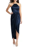 AFTER SIX BOW HALTER NECK STRETCH SATIN GOWN,6829
