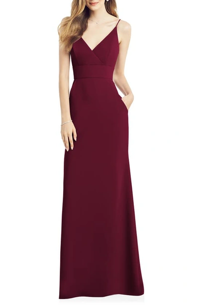 After Six V-neck Crepe Gown In Cabernet