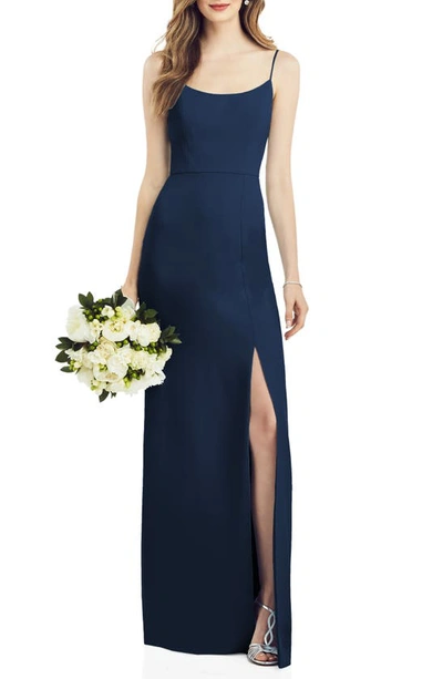 After Six Scoop Neck Crepe Gown In Blue