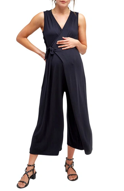 Nom Maternity Women's Francesca Sleeveless Wide-leg Maternity Wrap Jumpsuit In Black