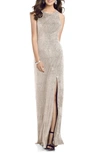 Dessy Collection Soho Metallic Column Gown In Rose Gold