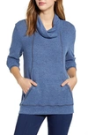 Loveappella Cross Neck Seamed Pullover In Denim