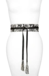 Raina Bronco Snake Embossed Leather Wrap Belt In Black And Gray