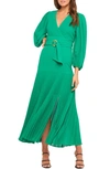 Bardot Belted Maxi Dress With Thigh Split In Vivid Green In Emerald
