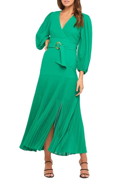 Bardot Belted Maxi Dress With Thigh Split In Vivid Green In Emerald