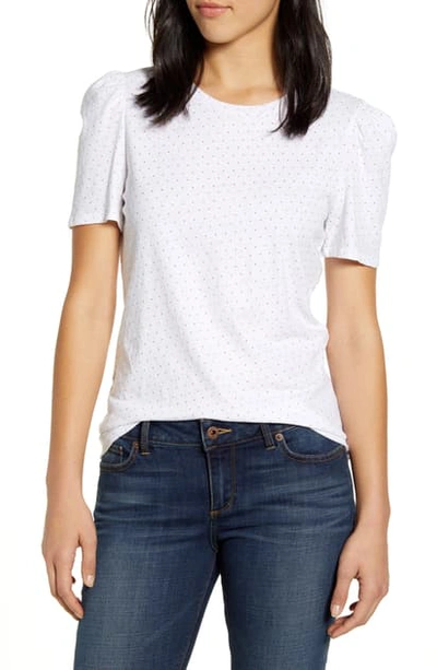 Lucky Brand Dot Puff Sleeve Top In White Multi