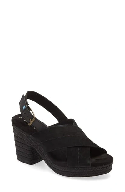 Toms Ibiza Platform Slingback Sandal In Black/ Black Suede