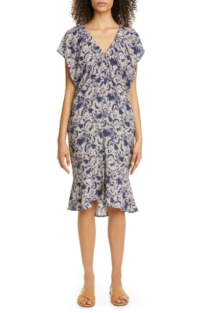 Zero + Maria Cornejo Lua Floral Print Stretch Silk Dress In Canvas/ Ink