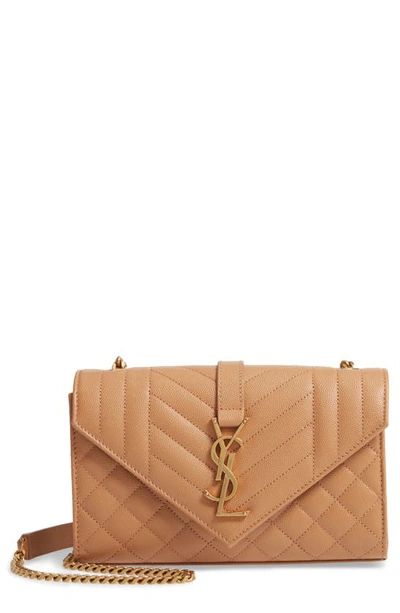 Saint Laurent Small Monogramme Matelassé Quilted Calfskin Shoulder Bag In Dune