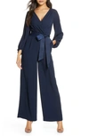 ELIZA J FAUX WRAP LONG SLEEVE JUMPSUIT,EJ0M2509