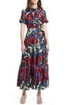 La Doublej Edition 20 Short & Sassy Floral Cap-sleeve A-line Shirtdress In Big Blooms